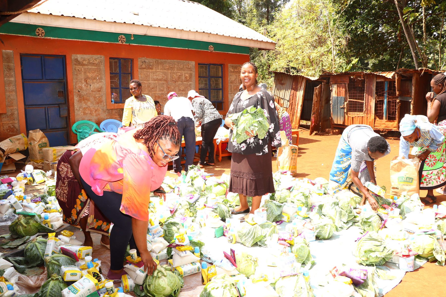 Volunteers sorting food for elders